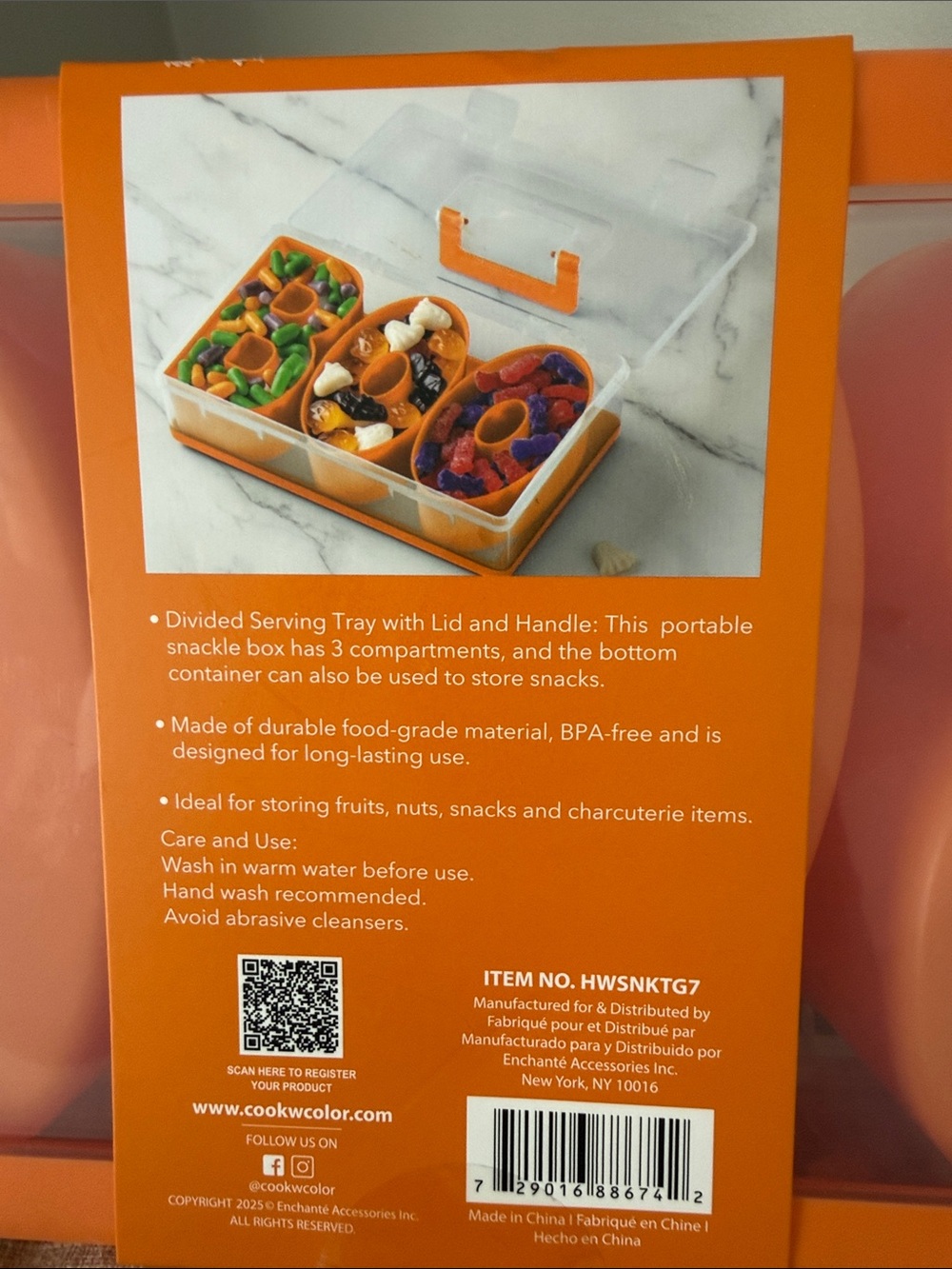 CWC Orange 3-Compartment Snack “BOO” Box - Portable Food Storage - Picture 4 of 4